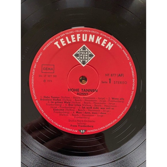 Ronny Hohe Tannen 1974 LP Telefunken Records NT 877 German Import EX - Picture 5 of 7
